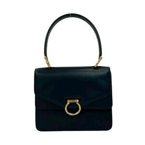 CELINE Calf Leather Handbag Mini Tote Bag Navy Gold 37165